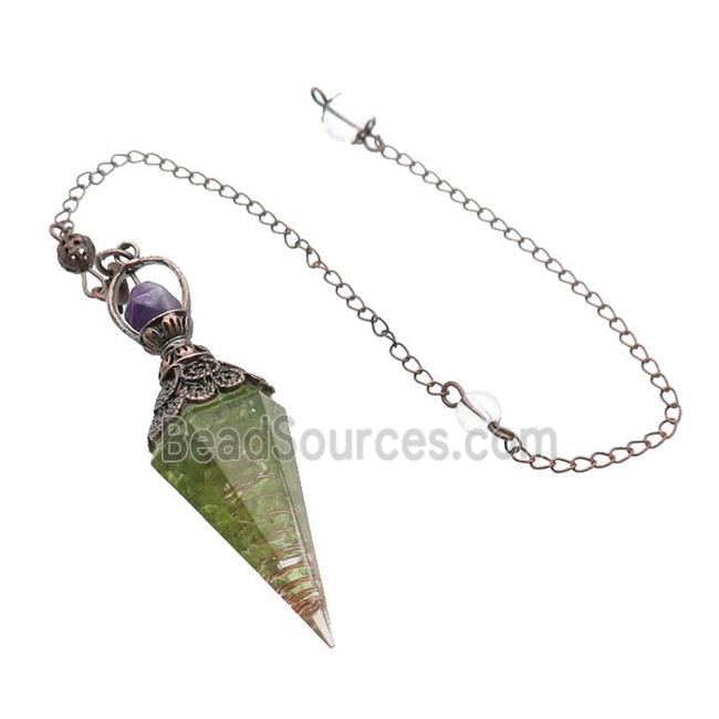 Green Peridot Chips Resin Pendulum Pendant Antique Red