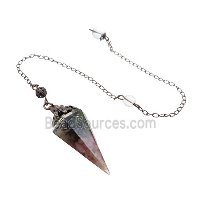 Multicolor Tourmaline Chips Resin Pendulum Pendant Antique Red