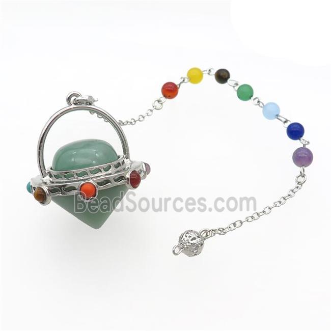 Green Aventurine Pendulum Pendant Chakra Platinum Plated