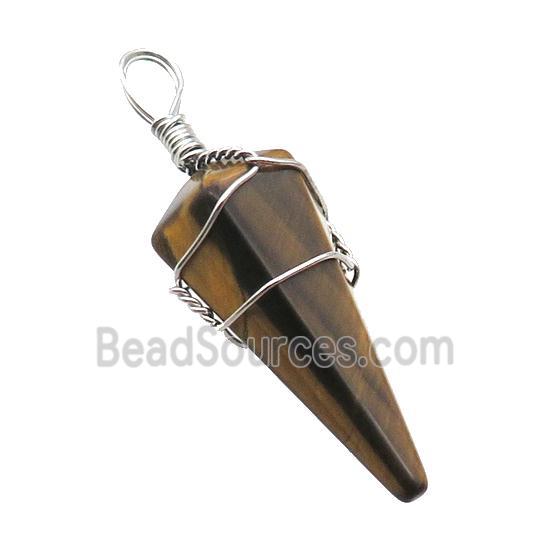 Tiger Eye Stone Pendulum Pendant Wire Wrapped