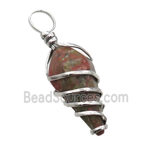 Unakite Pendulum Pendant Wire Wrapped