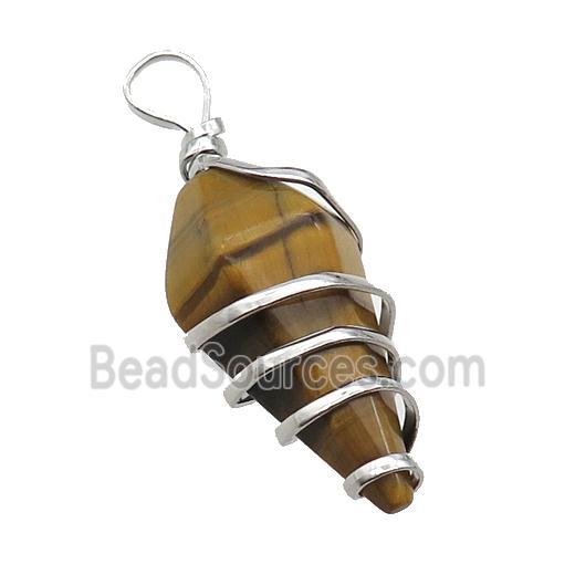 Tiger Eye Stone Pendulum Pendant Wire Wrapped
