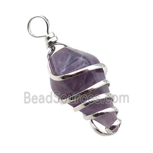 Purple Amethyst Pendulum Pendant Wire Wrapped