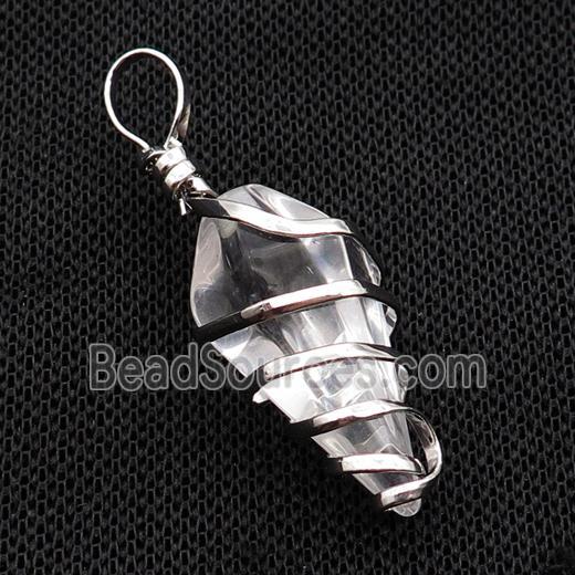 Clear Crystal Glass Pendulum Pendant Wire Wrapped