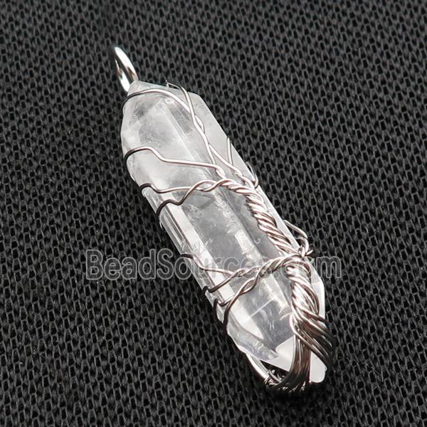 Clear Quartz Bullet Pendant Tree Wire Wrapped