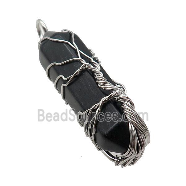 Black Obsidian Bullet Pendant Tree Wire Wrapped