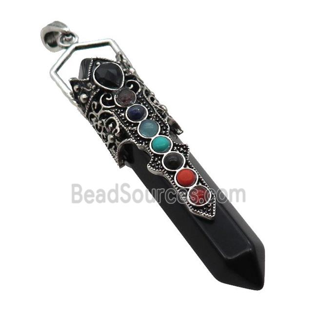 Black Onyx Prism Pendant Alloy Chakra Antique Silver