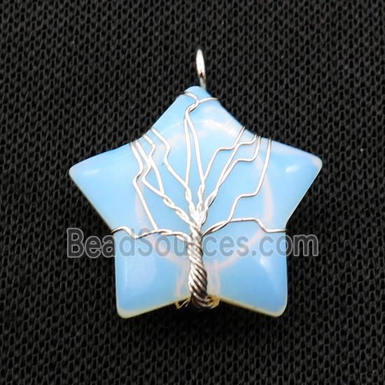 White Opalite Star Pendant Wire Wrapped