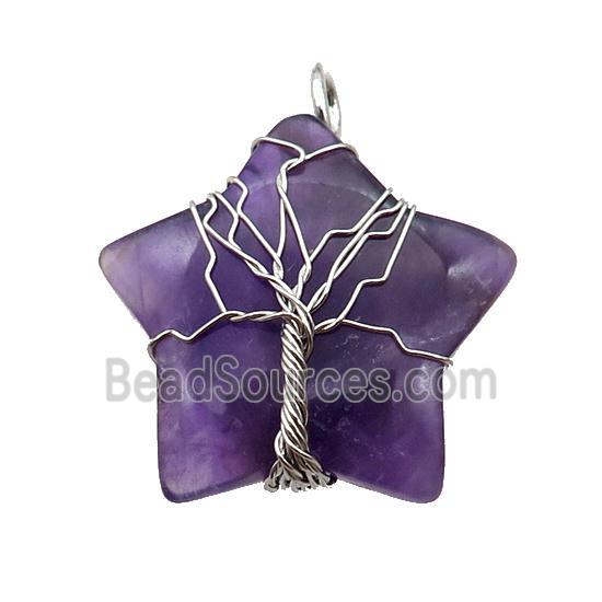 Purple Amethyst Star Pendant Wire Wrapped
