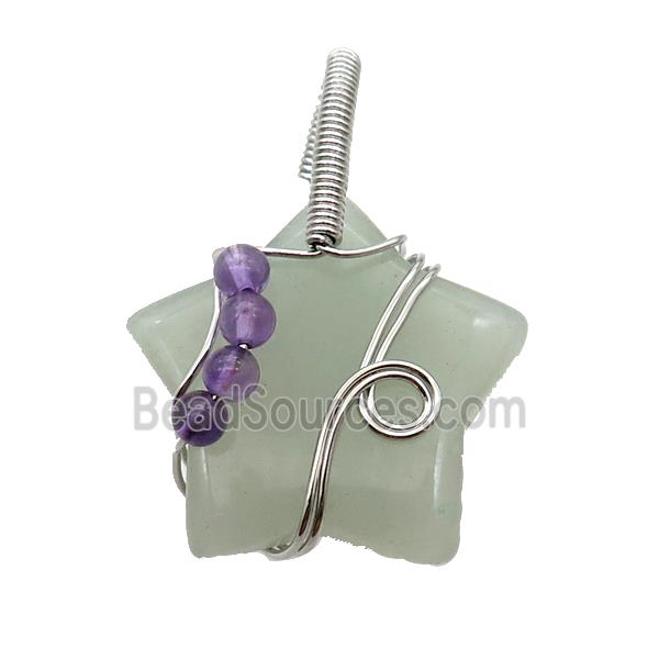 Green Aventurine Star Pendant Wire Wrapped