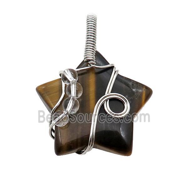 Tiger Eye Stone Star Pendant Wire Wrapped