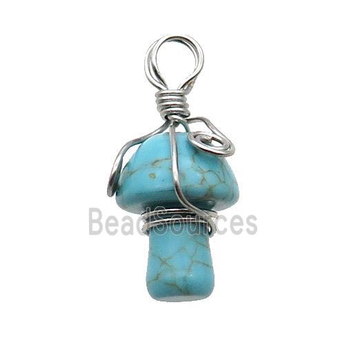 Blue Turquoise Mushroom Pendant Wire Wrapped