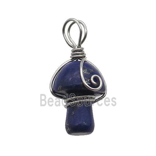 Blue Lapis Lazuli Mushroom Pendant Wire Wrapped