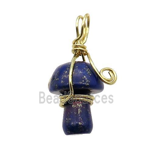 Blue Lapis Mushroom Pendant Wire Wrapped