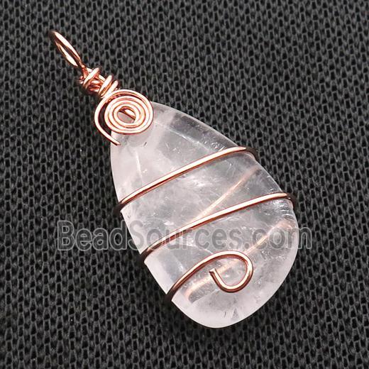 Clear Quartz Teardrop Pendant Wire Wrapped