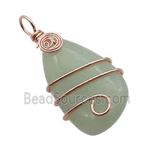 Green Aventurine Teardrop Pendant Wire Wrapped