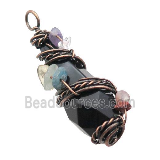 Black Onyx Agate Teardrop Pendant Wire Wrapped