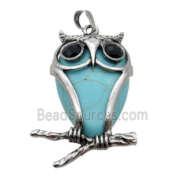 Blue Dye Turquoise Owl Pendant Alloy Antique Silver