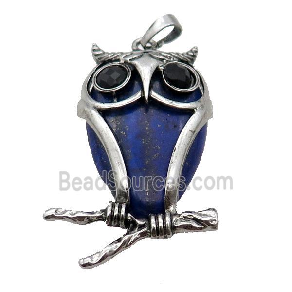 Blue Lapis Lazuli Owl Pendant Alloy Antique Silver