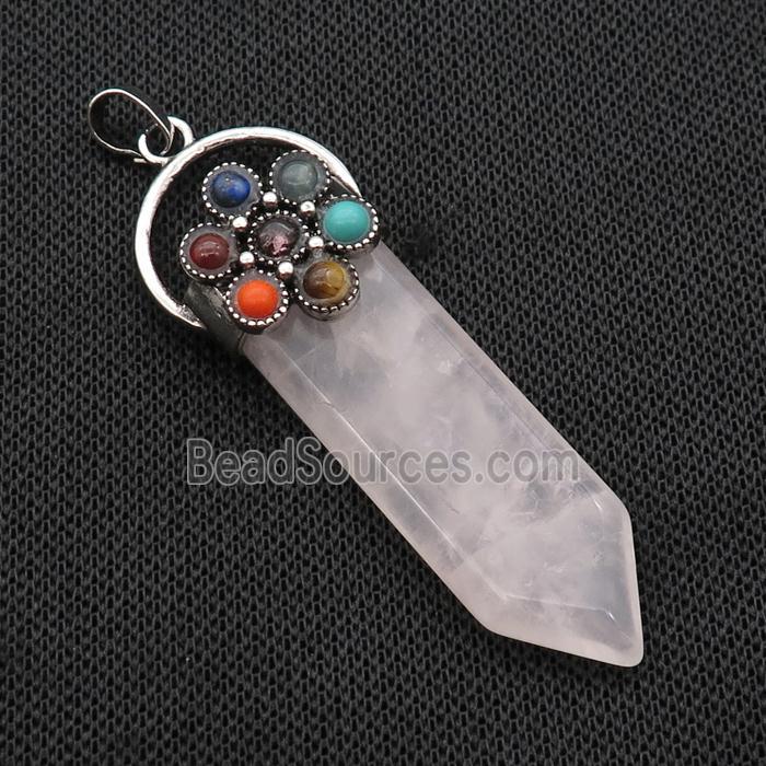 Pink Rose Quartz Arrowhead Pendant Chakra Antique Silver