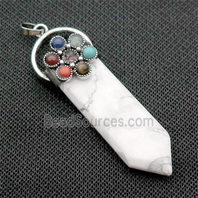 White Howlite Turquoise Arrowhead Pendant Chakra Antique Silver