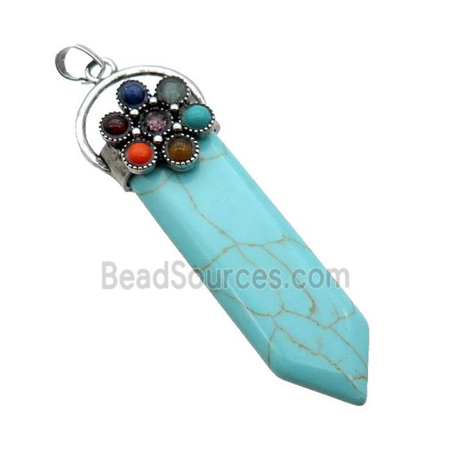 Blue Dye Turquoise Arrowhead Pendant Chakra Antique Silver