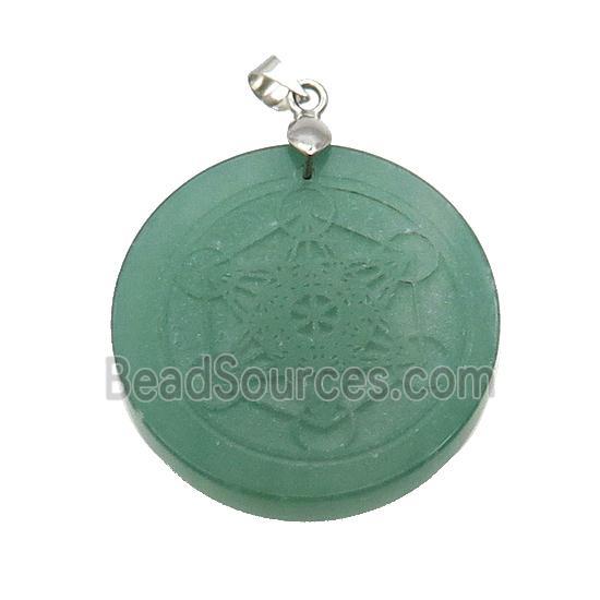 Green Aventurine Circle Pendant Metatrons Cube Craved