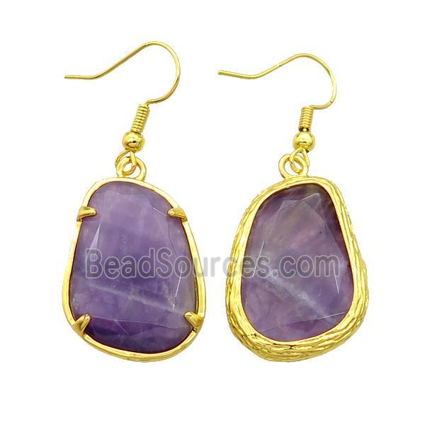 Purple Amethyst Copper Hook Earring Gold Plated