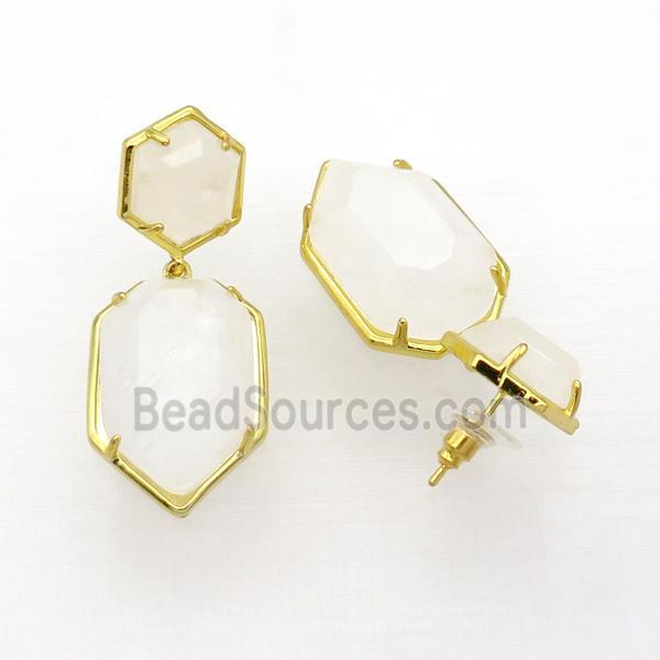 White Crystal Quartz Copper Stud Earring Gold Plated