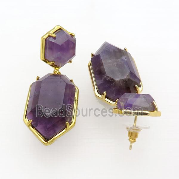 Amethyst Copper Stud Earring Gold Plated