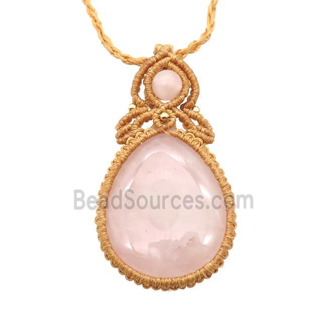 Pink Rose Quartz Macrame Necklace