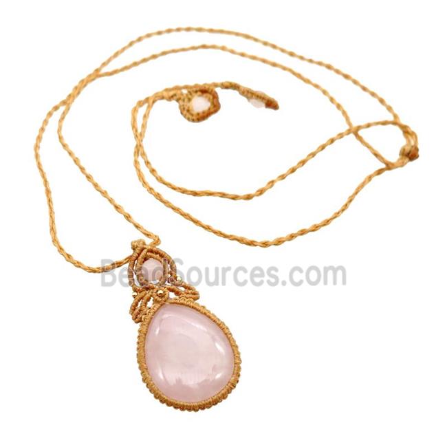 Pink Rose Quartz Macrame Necklace