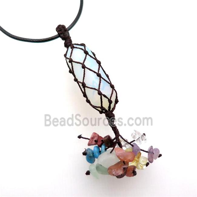 White Opalite Stick Necklace Gemstone Chakra Wire Wrapped