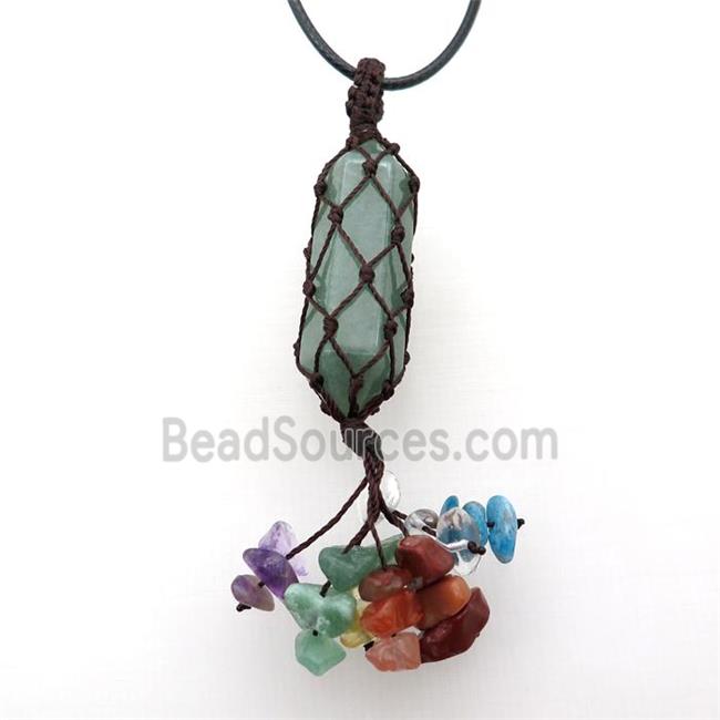 Green Aventurine Stick Necklace Gemstone Chakra Wire Wrapped