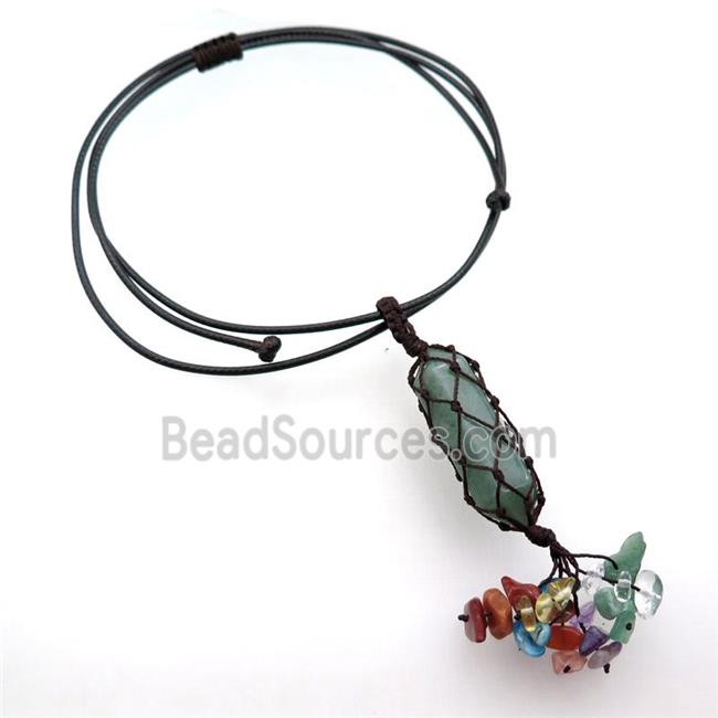 Green Aventurine Stick Necklace Gemstone Chakra Wire Wrapped