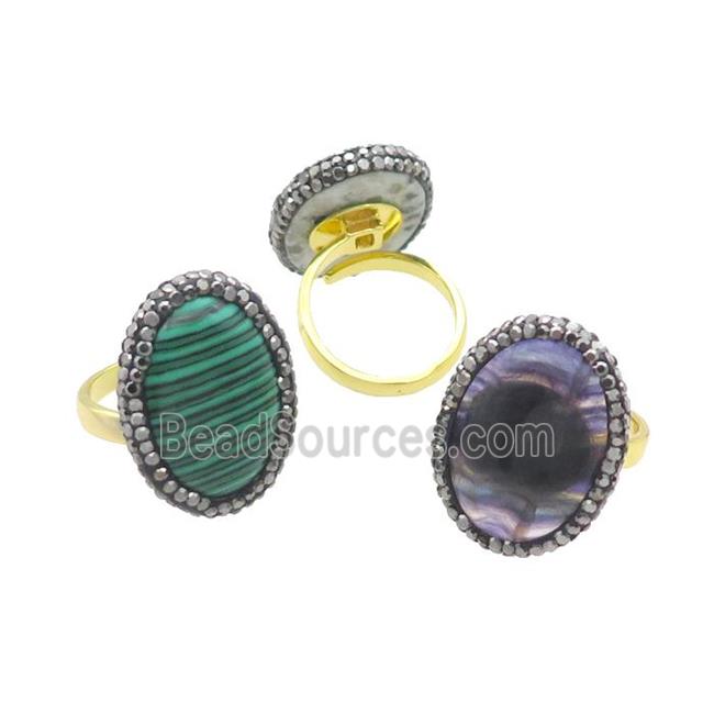 Mixed Gemstone Copper Ring Pave Rhinestone Adjustable Gold Plated