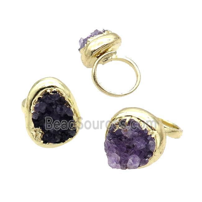 Amethyst Druzy Copper Ring Adjustable Gold Plated