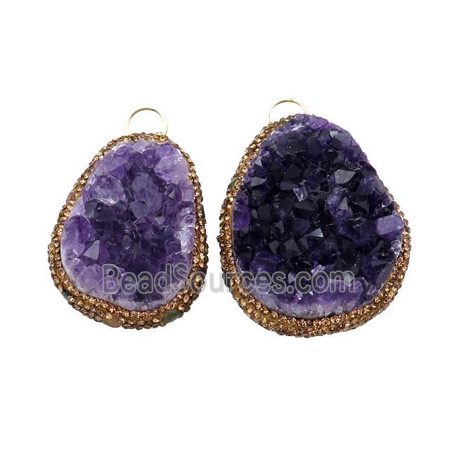 Amethyst Druzy Pendant Freeform Pave Rhinestone