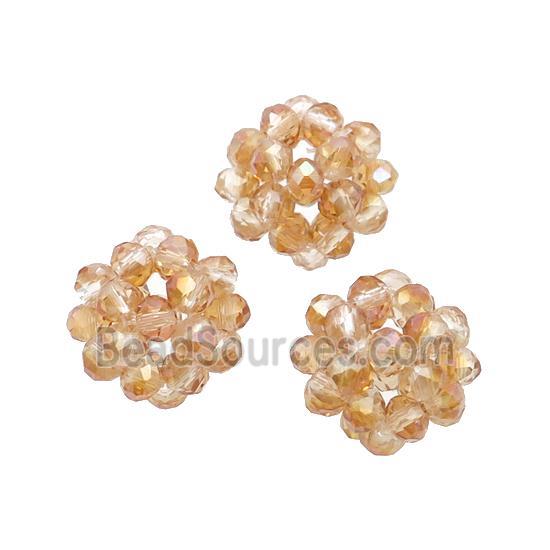 Gold Champagne Crystal Glass Ball Cluster Beads