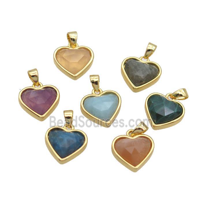 Mixed Gemstone Heart Pendant Gold Plated