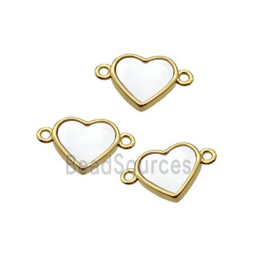 White Pearlized Shell Heart Connector Gold Plated