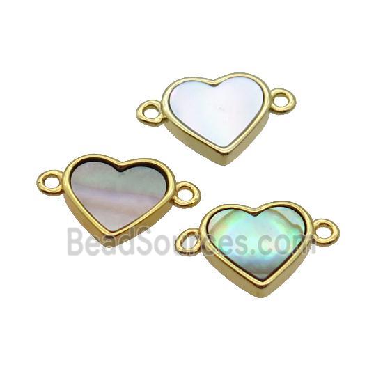 Gray Abalone Shell Heart Connector Gold Plated