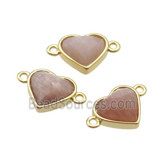 Peach Sunstone Heart Connector Gold Plated