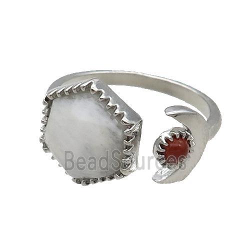 White Moonstone Copper Ring Hexagon Platinum Plated