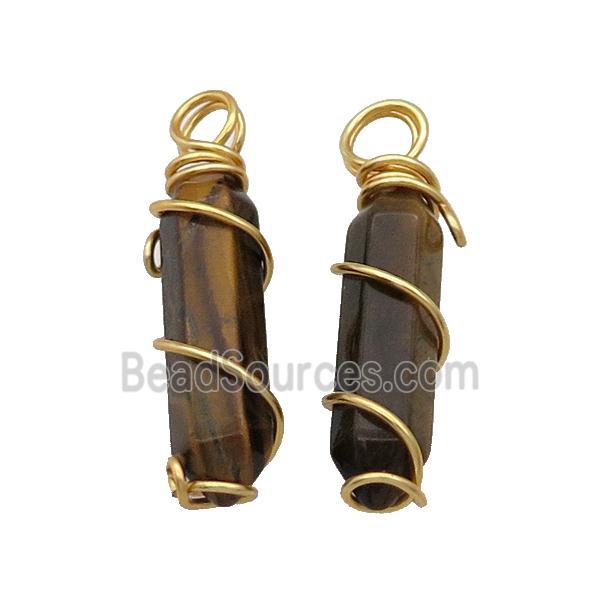 Tiger Eye Stone Prism Pendant Wire Wrapped