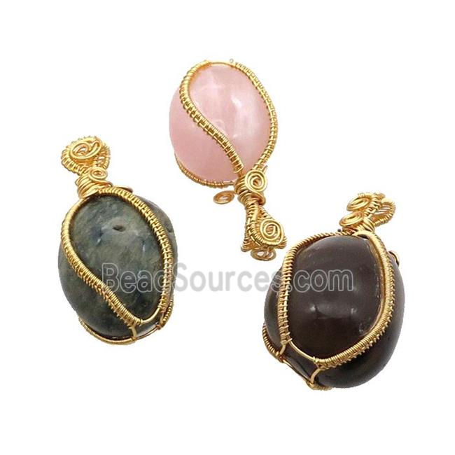 Mixed Gemstone Nugget Pendant Freeform Wire Wrapped
