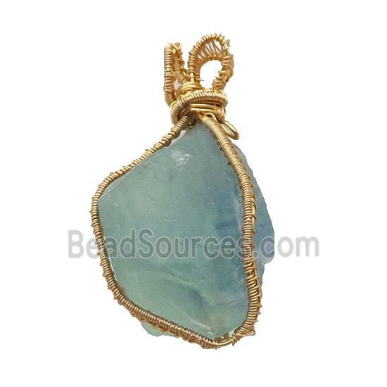 Green Fluorite Nugget Pendant Freeform Wire Wrapped