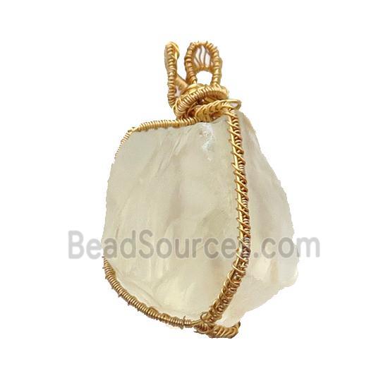 Lemon Quartz Nugget Pendant Freeform Wire Wrapped