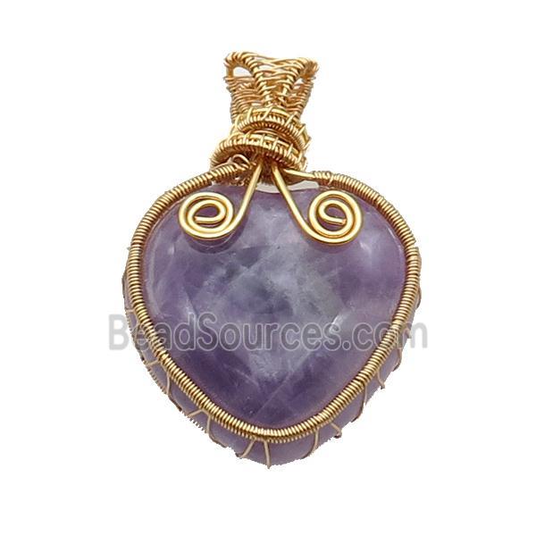 Purple Amethyst Heart Pendant Wire Wrapped