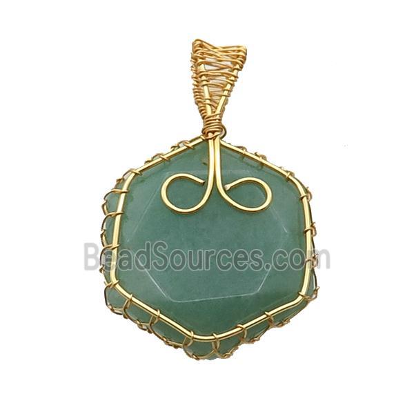 Green Aventurine Hexagon Pendant Wire Wrapped